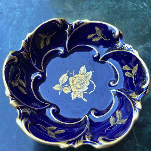 Vintage Jlmenau Graf Von Henneberg Porzellan Echt Kobalt Gold Blue Candy Dish - Picture 3 of 5
